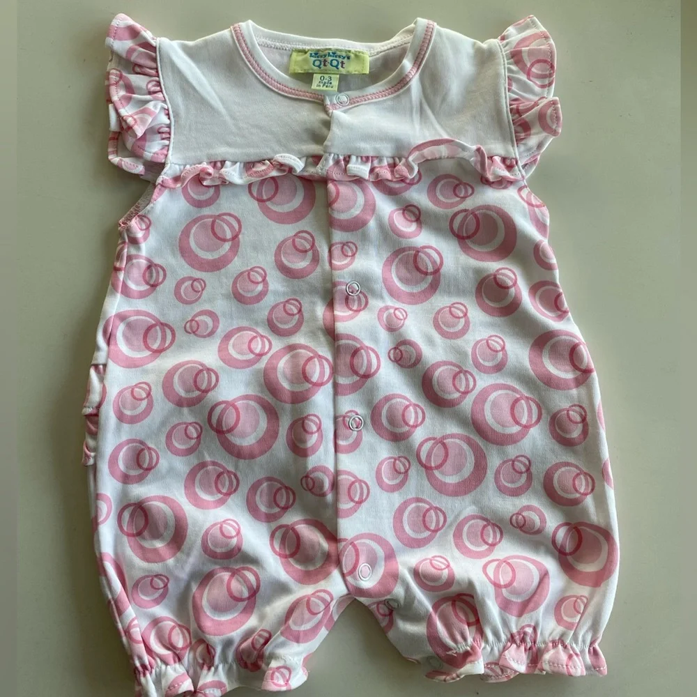 Qt-Qt by Kissy Kissy Pink & White Circle Print Adorable Romper nwot Size 0-3M